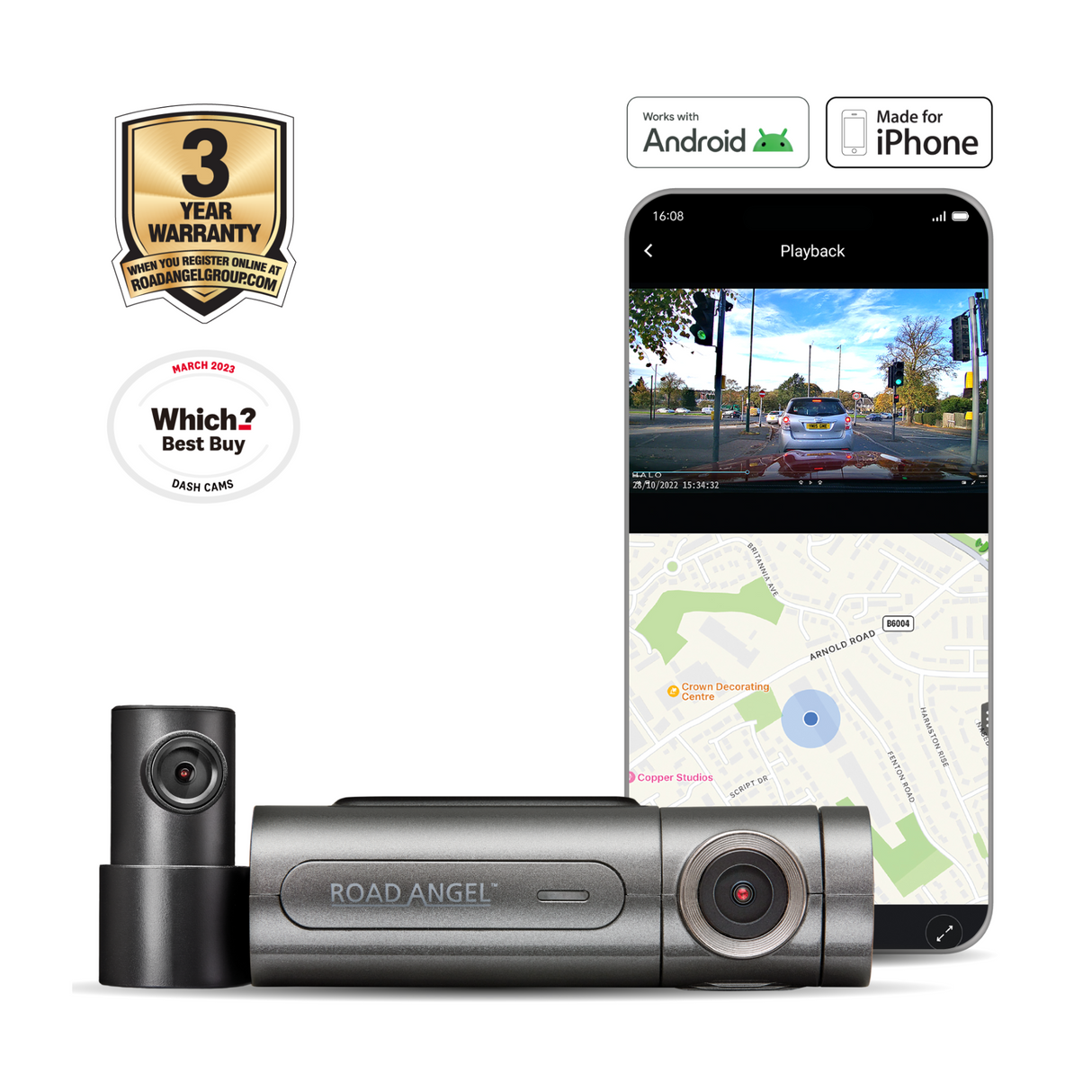 Road Angel Halo Pro Front and Rear Dash Cam