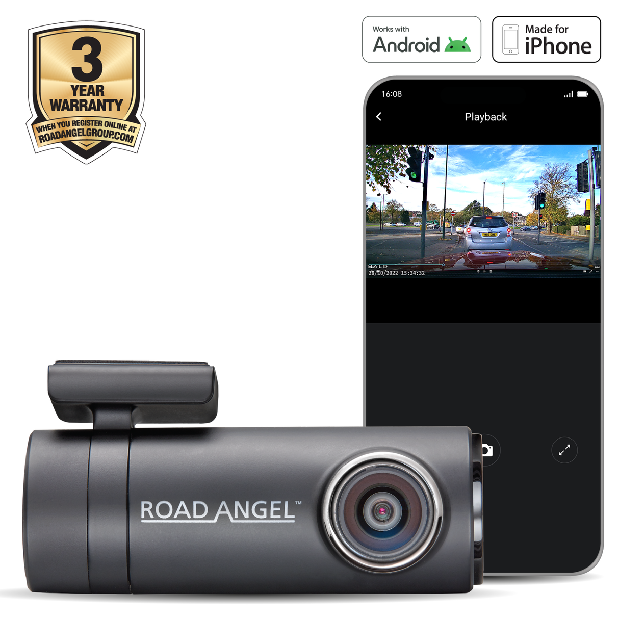 Road Angel Halo Drive Dash Cam | 2K 1440P HD, 140° Wide Angle, Parking Mode Protection